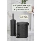 ORSA HOME Mat Siyah Metal 3 Lt Çöp Kovası Ve Tuvalet Fırça Seti 099