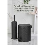 ORSA HOME Mat Siyah Parmak İzi Bırakmayan 3 Lt Metal Çöp Kovası ve Tuvalet Fırça Seti 260