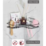 Orsa Home Tekli Geniş L Tasarım Güçlü Magic Yapışkanlı Siyah Banyo Köşe Rafı 997