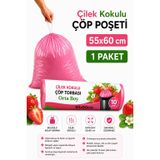 Orta Boy 55X60 Çilek Kokulu Büzgülü Çöp Poşeti 10 Adet(1 PAKET) Çöp Torbası 40 Litre