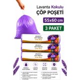 Orta Boy 55X60 Lavanta Kokulu Büzgülü Çöp Poşeti 30 Adet (3 PAKET) Çöp Torbası 40 Litre
