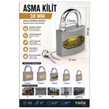 Orta Boy Asma Kilit 38 Mm 1 Adet Thor Plus Paslanmaz Metal Asma Kilit Dayanıklı Yedek Anahtarlı Zincir Kilidi Kapı Bahçe