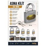 Orta Boy Asma Kilit 50 Mm 1 Adet Thor Plus Paslanmaz Metal Asma Kilit Dayanıklı Yedek Anahtarlı Zincir Kilidi Kapı Bahçe