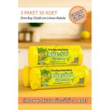 Orta Boy Limon Kokulu Büzgülü 55X60 Cm Kalın Çöp Poşeti Torbası 3 Paket - 30 Adet