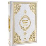 Orta Boy Medine Hatlı Flemenkçe Tepe Varaklı Termo Deri Kuran-ı Kerim Meali Beyaz (13677)