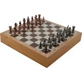 Orta Boy Metal Ingiliz Satranç Takımı Antik ve Rustik Desenli Sandıklı Mdf Tahtası (36X36X6 C - Genel