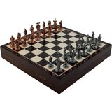Orta Boy Metal Ispanyol Satranç Takımı Antik ve Ceviz Desenli Sandıklı Mdf Tahtası (36X36X6 C - Genel