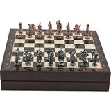 Orta Boy Metal Roma Satranç Takımı Antik ve Ceviz Desenli Sandıklı Mdf Tahtası (36X36X6 Cm.)