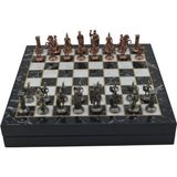 Orta Boy Metal Roma Satranç Takımı Antik ve Mermer Desenli Sandıklı Mdf Tahtası (36X36X6 Cm.)