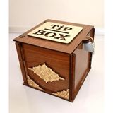Orta Boy Tip Box Eskitme Tarz Ahşap Oyma ince işlemeli 13cm Bahşiş Kutusu Asma Kilitli + 2 Anahtarlı