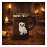 Orta Çağ Viking Tarzı Baykuş Figürlü Ahşap Görünümlü Kupa Bardak – Dekoratif Orta Çağ Mug