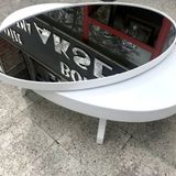 Orta Sehpa 17140 Dönerli Oval İnovatif Kayın Ayak Mdf Tabla Parlak Beyaz Füme Cam