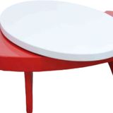 Orta Sehpa 17141 Döner Oval İnovatif Tarz Kayın Ayak Mdf Tabla Beyaz Kırmızı
