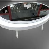 Orta Sehpa 18036 Döner Oval İnovatif Kayın Ayak Şık Mdf-Cam Tabla Parlak Beyaz