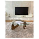 Orta Sehpa - Ceviz Renkli Asimetrik Model 90x65 Cm Temperli Cam Ahşap