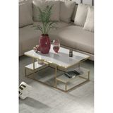 Orta Sehpa Delux Raflı Gold Beyaz