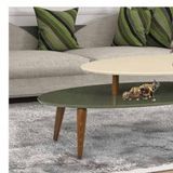 Orta Sehpa Osm 11828 Elıps İki Katli Parlak Krem Yesil Kayin Retro Ayak El Yapim
