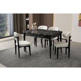 Ortadan Açılır Büyüyen 90 x 160 cm Mermer Desenli Ahşap Salon Yemek Masa Sandalye Takımı 4 Nergis Sandalyeli - Mermer - Krem - 90 x 160 cm