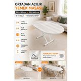 Ortadan Açılır Oval Akıllı Masa Mdf Tabla Beyaz Ayaklı - LİZBON