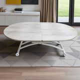 Ortadan Açılır Oval Akıllı Masa Mdf Tabla Beyaz Ayaklı - LİZBON