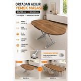 Ortadan Açılır Oval Akıllı Masa Mdf Tabla Krom Kaplama Ayaklı - Ahşap - Ceviz