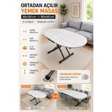 Ortadan Açılır Oval Akıllı Masa Mdf Tabla Siyah Ayaklı Yükseklik Ayarlı - LİZBON