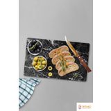 Ortakçı Design Siyah Mermer Desenli Temperli Cam Kesme Tahtası - Cam Kesme Tablası 20*30 Cm