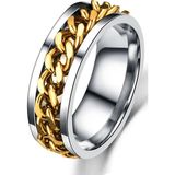 Ortası Dönebilen Zincirli Erkek Kadın Anti-stres Çelik Alyans Yüzük CL43 - Beyaz - Sarı - 26
