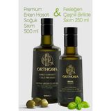 Orthosia Premium Memecik Erken Hasat Soğuk Sıkım Natürel Sızma Zeytinyağı 500 ml & Fesleğen Çeşnili Soğuk Sıkım Natürel Sızma Zeytinyağı 250 ml 2'li Avantaj Paketi