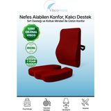 Ortopedik Bel Destek ve Oturma Minderi Takımı – Visco Ergonomi – Ofis Araba Koltuk Uyumlu - 53 x 37 cm - Bordo