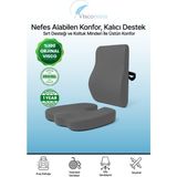 Ortopedik Bel Destek ve Oturma Minderi Takımı – Visco Ergonomi – Ofis Araba Koltuk Uyumlu - 53 x 37 cm - Gri