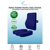 Ortopedik Bel Destek ve Oturma Minderi Takımı – Visco Ergonomi – Ofis Araba Koltuk Uyumlu - 53 x 37 cm - Lacivert