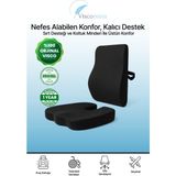 Ortopedik Bel Destek ve Oturma Minderi Takımı – Visco Ergonomi – Ofis Araba Koltuk Uyumlu - 53 x 37 cm - Siyah