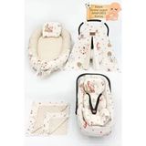 Ortopedik Puset Minder, Çarşaf, Örtü, Pike ve Anne Yanı Babynest Yatak 6'lı Set, Animal Serisi - Bej