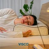 Ortopedik Visco Yastık Boyun Destekli Yastık Visko Yastık Atella Doğal Keten Kılıflı 60x40x14-12 cm