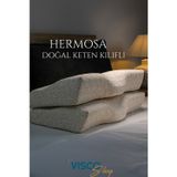 Ortopedik Visco Yastık Boyun Formu İçin Özel Tasarım Hermosa Keten Kılıflı Ergonomik 60X35x11-7 Cm