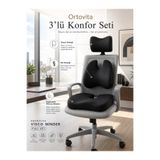 ORTOVİTA Yeni Nesil Visco Ortopedik Ergonomik Ofis Sandalye Seti | Oturma Sırt ve Boyun Desteği 3 lü Set