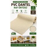 Örtücüm Altı Şeffaf Kaplamalı PVC Dantel Raf Örtüsü Krem 50 cm En Sıvı Geçirmez Dolap Çekmece Buzdolabı Örtüsü
