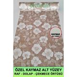 Örtücüm Dolap İçi Raf Örtüsü Buzdolabı Çekmece Çok Amaçlı Mutfak Kaymaz Kaydırmaz Pvc Bej Çiçek Desenli