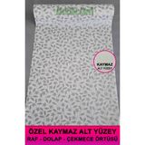 Örtücüm Kaydırmaz Pvc Dolap İçi Raf Örtüsü Buzdolabı Çekmece Kaymaz Çok Amaçlı Mutfak Çiçekli Gri Beyaz
