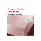 Örtücüm Pembe Kendinden Desenli Astarlı Pvc Muşamba Masa Örtüsü