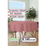Örtücüm Pembe Renk Desensiz Astarlı Pvc Muşamba Yuvarlak Masa Örtüsü Silinebilir Sıvı Geçirmez Mutfak