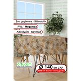 Örtücüm Yuvarlak Pvc Muşamba Astarlı Masa Örtüsü Geometrik Desenli Silinebilir Sıvı Geçirmez Mutfak