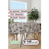 Örtücüm Yuvarlak Pvc Muşamba Mutfak Masa Örtüsü Elyaflı Astarlı Silinebilir Naylon 140 cm Siyah Çiçek