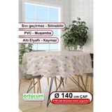 Örtücüm Yuvarlak Pvc Muşamba Mutfak Masa Örtüsü Elyaflı Silinebilir Çiçek Temalı