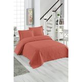 Örtüm Sarmaşık Çift Kişilik Düz Renk Yatak Örtüsü Takımı - Mercan - 250 x 260 cm