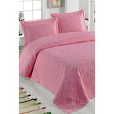 Örtüm Sarmaşık Çift Kişilik Düz Renk Yatak Örtüsü Takımı - Pembe - 250 x 260 cm