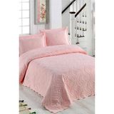 Örtüm Sarmaşık Çift Kişilik Düz Renk Yatak Örtüsü Takımı - Pudra - 250 x 260 cm - Pembe