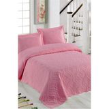 Örtüm Sarmaşık Tek Kişilik Düz Renk Yatak Örtüsü Takımı - Gül Kur - Pembe - 250 x 260 cm