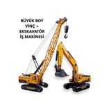 oruçoyuncak Büyük Boy Vinç + Büyük Boy Kepçe Ekskavatör Oyuncak Kırılmaz İş İnşaat Makinesi 30 Cm.
